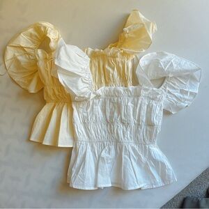 2-Piece Shirred Peplum Top Set (Small) – White + Butter Yellow 🌼